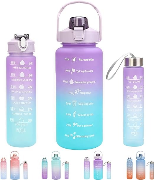3 Piece Motivational Water Bottle Set BPA Free Plastic (Random Color)