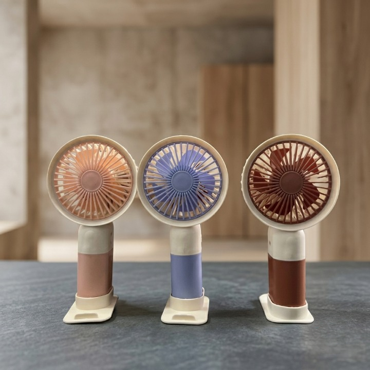 Mini Cute Rechargeable Handheld Fan with Integrated Mobile Stand Base – Premium Single-Speed Portable Desktop Fan