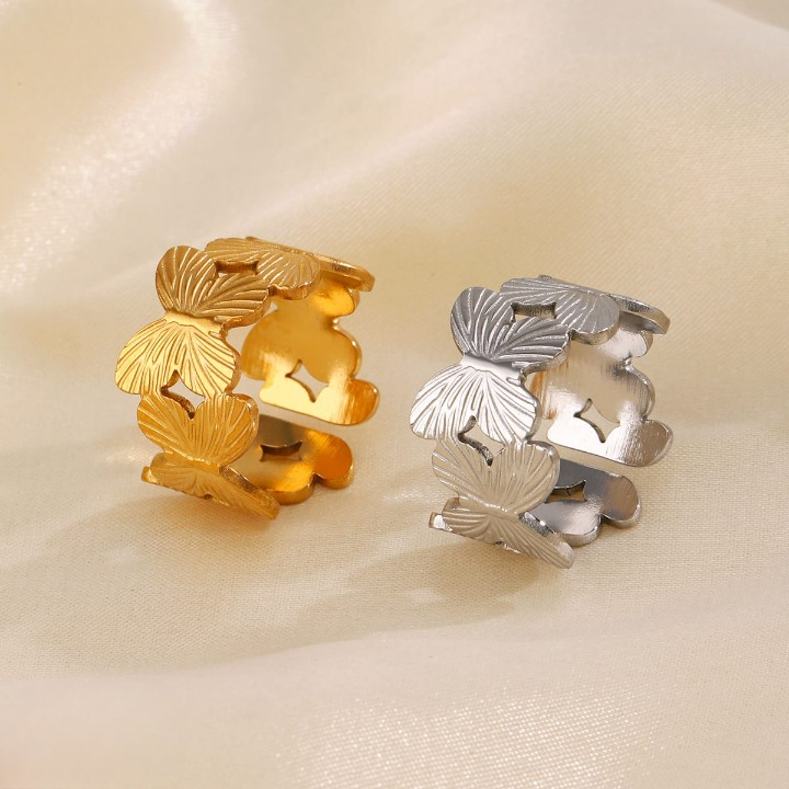 Stylish Alloy Hand Cuff Ring Set – Adjustable Fashion Jewelry for Women in Silver & Golden