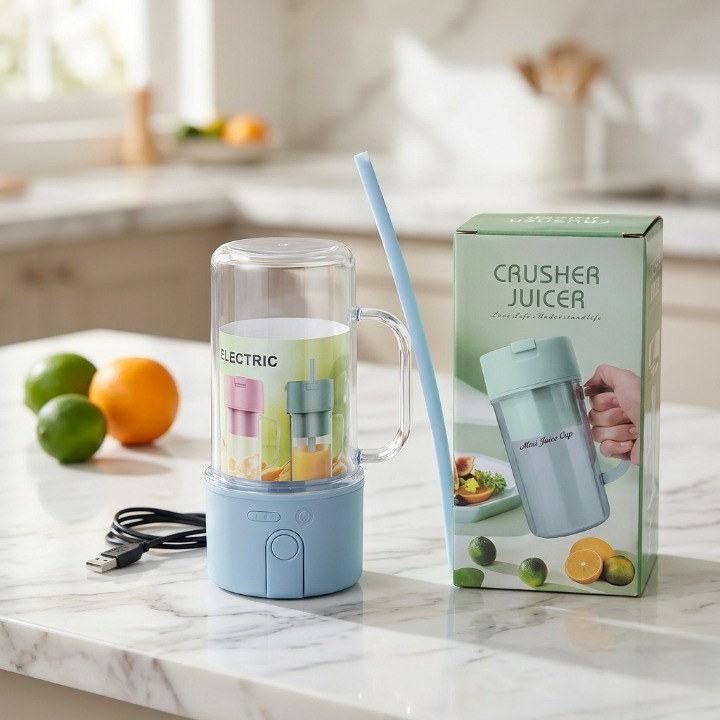 Portable Mini Crusher Juicer | Rechargeable Electric Juice Cup with Straw & Handle