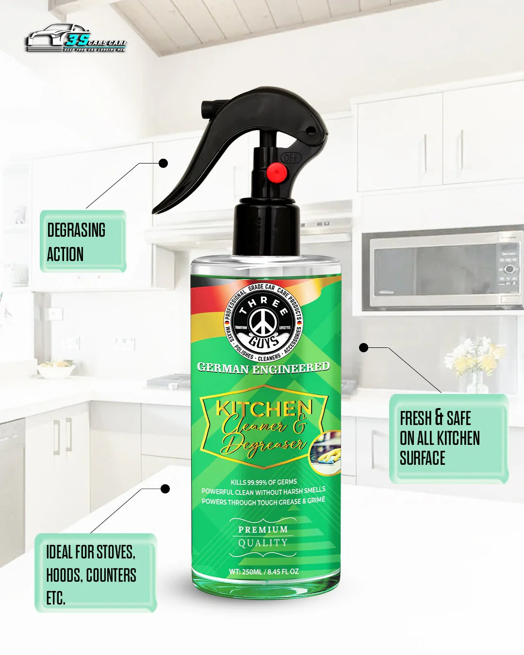 Heavy-Duty Kitchen Cleaner & Degreaser – Germ-Killing Grease-Fighting Spray (250ml)